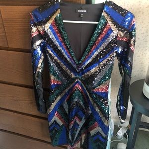 Express Rainbow sequin mini dress